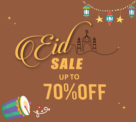 Vector, Eid Sale Banner Design. Up to 70% off. Mosque arch for the EID celebration.