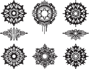 Set of futuristic mandala ornaments. Hand drawn vector illustration