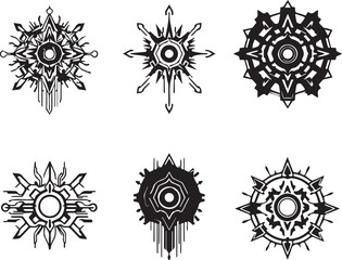 Set of futuristic mandala ornaments. Hand drawn vector illustration