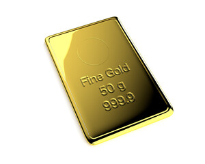 50 g fine gold bar bullion on white background