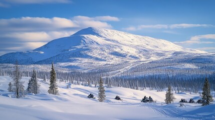 Obraz premium A group of people enjoying a snowmobile adventure through a picturesque mountainous landscape.