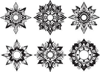 Set of futuristic mandala ornaments. Hand drawn vector illustration
