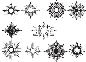 Set of futuristic mandala ornaments. Hand drawn vector illustration