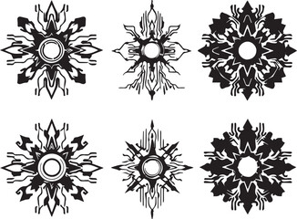 Set of futuristic mandala ornaments. Hand drawn vector illustration