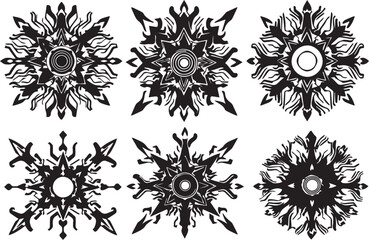 Set of futuristic mandala ornaments. Hand drawn vector illustration