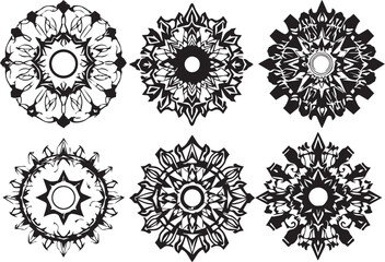 Set of futuristic mandala ornaments. Hand drawn vector illustration