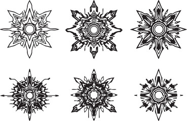 Set of futuristic mandala ornaments. Hand drawn vector illustration