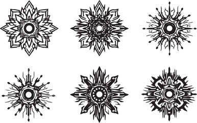 Set of futuristic mandala ornaments. Hand drawn vector illustration