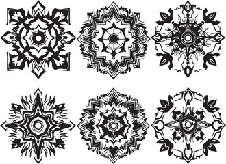 Set of futuristic mandala ornaments. Hand drawn vector illustration