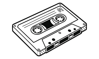 Retro audio cassette vector iilustration, monochrome design, hand drawn illustration, detailed art, minimalist design, isolated on a white background