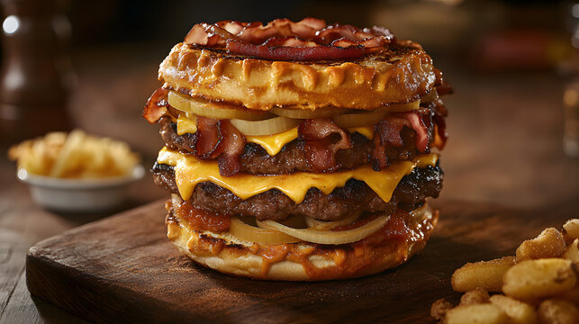 Juicy and Delicious Inusual Burger Snack with Fresh Bread and Cheese
