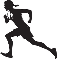 Silhouette of a Runner with Dynamic Motion Lines Design Silhouette Vector Art Illustration on a White Background