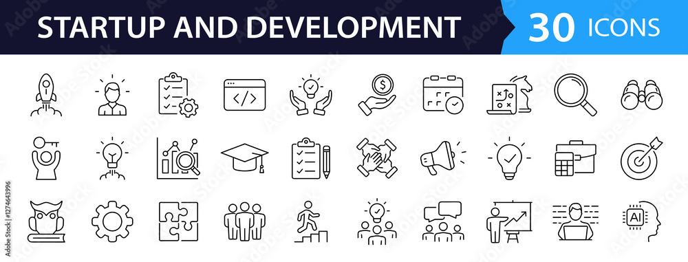 Fototapete startup and development set of web icons in line style. development icons for web and mobile app. co
