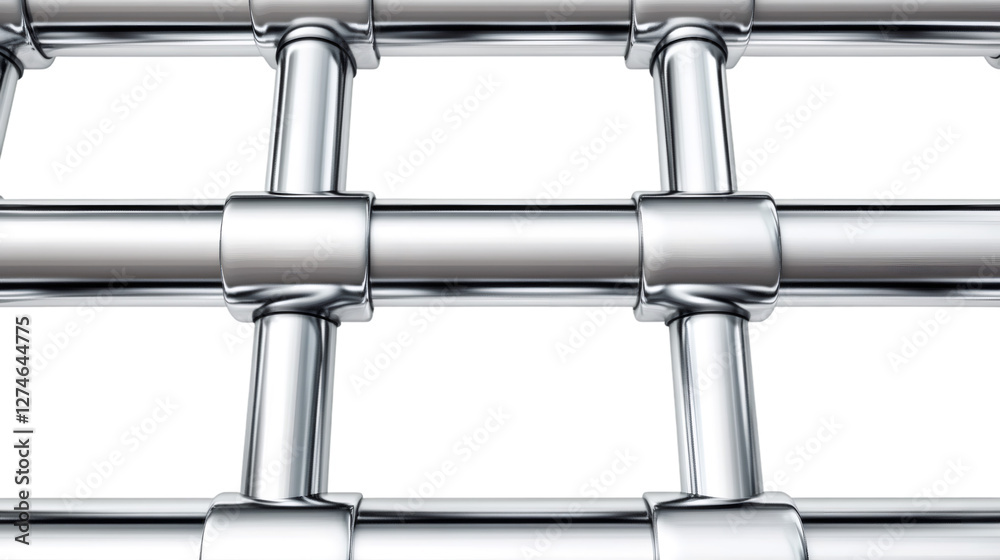 Aufkleber Interconnected chrome pipes create a grid pattern, ideal for industrial design concepts with its transparent background