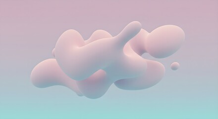 Abstract 3D fluid shapes on pastel gradient background. Soft organic forms in pink and blue. Minimalist design for branding, web, or print applications.