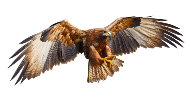 Majestic Harris's hawk with wide open wings, isolated on transparent background, offering design flexibility
