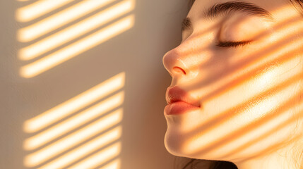 Serene portrait of a woman bathed in soft light studio setting photography calm atmosphere close-up view beauty concept