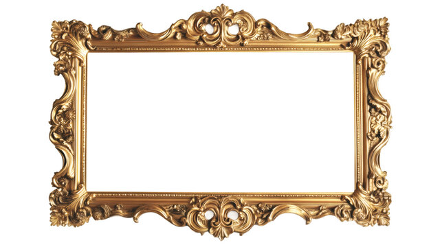 Naklejki Ornate golden baroque frame featuring delicate scrollwork, adding vintage elegance to artwork against transparent background
