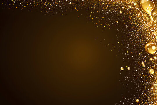 Sparkling golden drops on dark background abstract art digital design luxurious feel close-up view elegance concept
