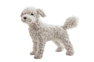 Adorable fluffy white dog standing gracefully on a neutral background in a bright studio setting isolated on transparent background
