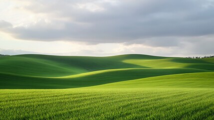 Fototapeta premium Rolling Green Hills Under a Cloudy Sky