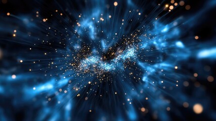 Obraz premium Abstract depiction of space, stars, and cosmic energy in blue orange hues