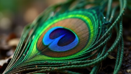 Obraz premium A vibrant peacock feather with intricate patterns and vivid colors