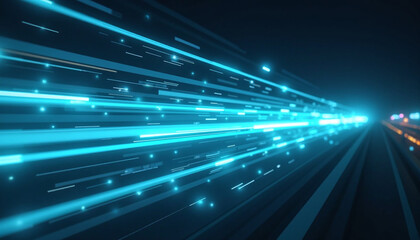 Obraz premium An image of a road with blue light trails and a car driving down the road