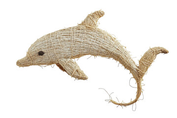 Obraz premium Artistic dolphin sculpture crafted from natural fibers, showcasing creativity and skill in design isolated on transparent background