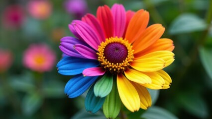 Fototapeta premium A vibrant rainbow flower with petals in various colors including red, orange, yellow, green, blue, and purple.