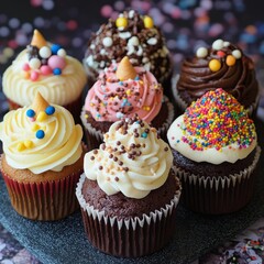 Cupcakes with buttercream frosting and sprinkles on top