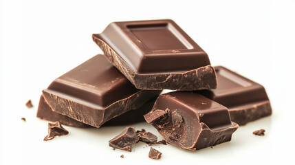 small  pieces of sweet dark brown chocolate isolated on white background 