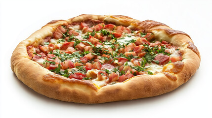 delicious italian pizza  stuffed crust with mushroom , tomato, basil and cheese isolated on white background