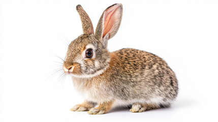 Fototapeta premium young gray fur farm rabbit with tall ears isolated on white background 