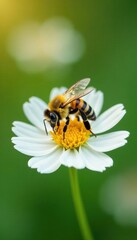 A bee sitting on a white flower, nature, insects, bees