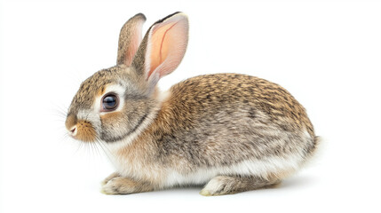 Obraz premium young gray fur farm rabbit with tall ears isolated on white background 