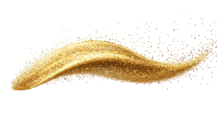 Golden glitter forming a curved line on transparent background, ideal for luxury, fashion or festive projects