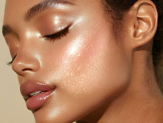 Fototapeta premium Radiant beauty portrait studio photography soft lighting close-up skincare glow