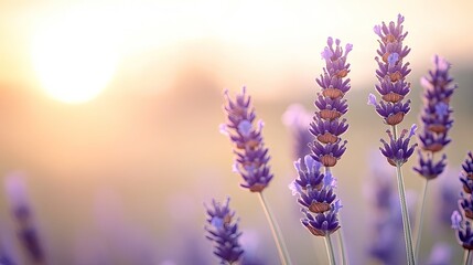 Obraz premium Soft lavender blooms bask in golden sunlight, creating serene at