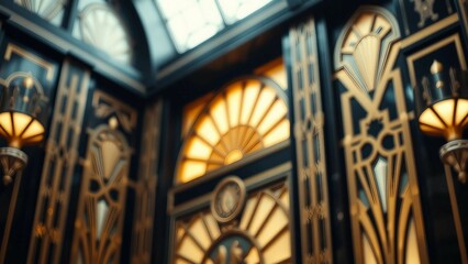 Abstract art deco Great Gatsby 1920s geometric architecture background Retro vintage black gold and