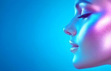 Obraz premium Elegant female portrait studio setting photography neon lighting close-up beauty concept