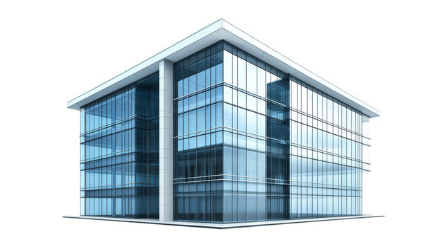 Modern glass office building isolated on transparent background, ideal for architectural visualizations and urban projects