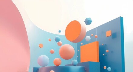 Fototapeta premium Modern 3D composition with dynamic shapes and animations, enhancing depth and interactivity. Features immersive visuals blending with the real environment. Perfect for tech and creative projects