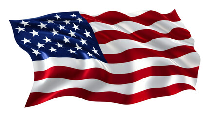 Fototapeta premium Realistic American flag waving, transparent backdrop highlighting national pride