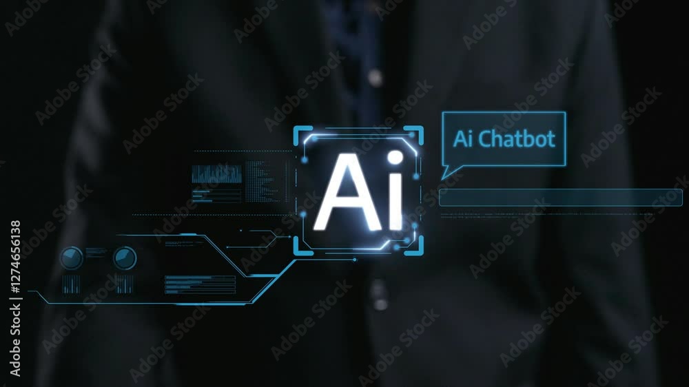 Poster human interact with ai artificial intelligence virtual assistant chatbot in concept of ai artificial