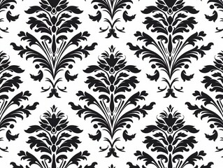 Damask pattern, black and white, seamless repeat, textile design