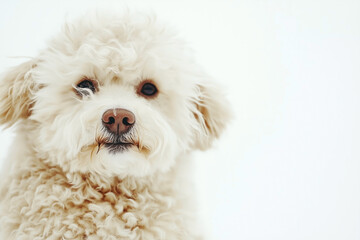 Obraz premium delightful portrait of a gentle beige dog against a pristine white background, showcasing its sweet nature and charming personality