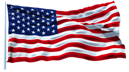 Weathered American flag billowing against transparent backdrop, representing national pride and liberty with crisp, dynamic movement