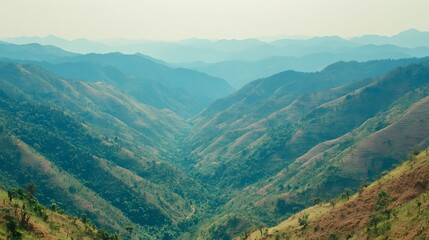 Naklejka premium Rolling Green Mountains Valley Landscape Scene