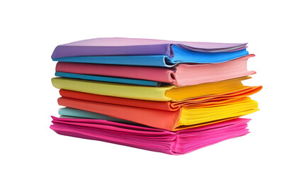 Colorful exercise books stacked together on transparent background, representing education and learning